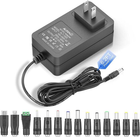 ALITOVE 12 Volt Power Supply 3A 36W Universal AC Adapter 100-240V 50-60hz to DC 12V Power Cord 3Amp 2.5A 2A 6.5ft with 14 Tips for LED Strip Light CCTV Security Camera PC Monitor DVD Player and More in Saudi Arabia