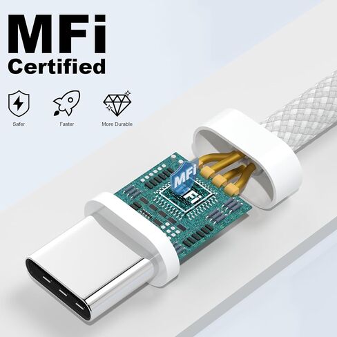 كابل USB C، كابل USB C إلى USB C 3FT 2 حزمة، كابل شحن سريع من النوع C 60 وات لهاتف iPhone 17/16/15 Pro Max/Pro/Plus، سلك شاحن iPhone مجدول من النايلون لأجهزة iPad وMacBook in Kuwait