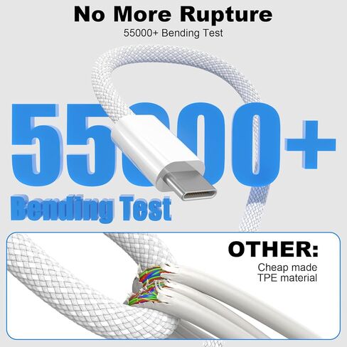 كابل USB C، كابل USB C إلى USB C 3FT 2 حزمة، كابل شحن سريع من النوع C 60 وات لهاتف iPhone 17/16/15 Pro Max/Pro/Plus، سلك شاحن iPhone مجدول من النايلون لأجهزة iPad وMacBook in Kuwait