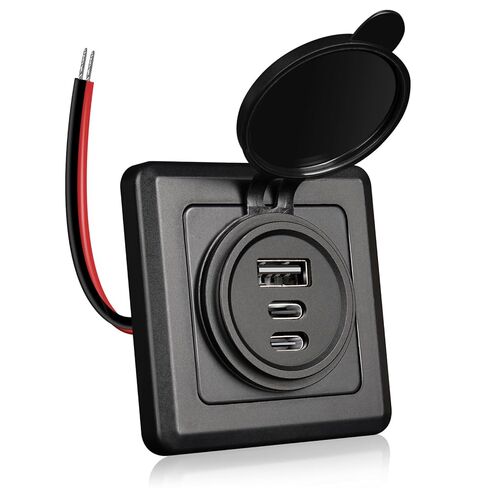 منفذ حائط USB RV، 3 منافذ 68 وات من الألومنيوم 12 فولت USB C، منفذ USB-C مزدوج وUSB-A شاحن سريع 12 فولت USBC مع لوحة أمامية سوداء، لمركبة RV، والقارب، والقافلة، ومقطورة العربة (عبوة واحدة) in Saudi Arabia