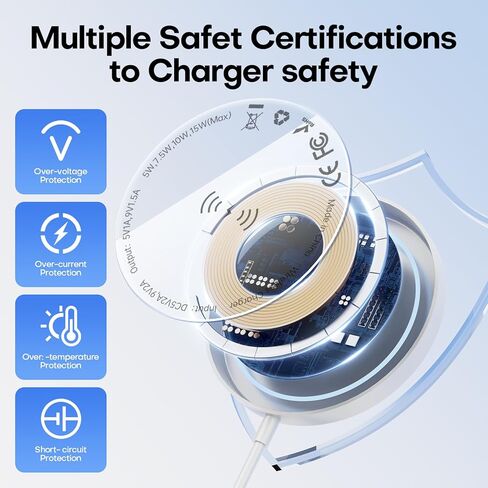 [معتمد من Apple MFi] شاحن لاسلكي مغناطيسي Apple MagSafe iPhone، وسادة شحن لاسلكية سريعة 15 وات 6FT لهواتف Apple iPhone 16/15/14/13/12 Pro Max Plus/AirPods 2 3 4 Pro 2 3، وسادة شحن [عبوتان] in Saudi Arabia