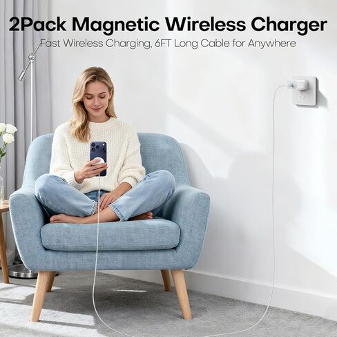 [معتمد من Apple MFi] شاحن لاسلكي مغناطيسي Apple MagSafe iPhone، وسادة شحن لاسلكية سريعة 15 وات 6FT لهواتف Apple iPhone 16/15/14/13/12 Pro Max Plus/AirPods 2 3 4 Pro 2 3، وسادة شحن [عبوتان] in Saudi Arabia