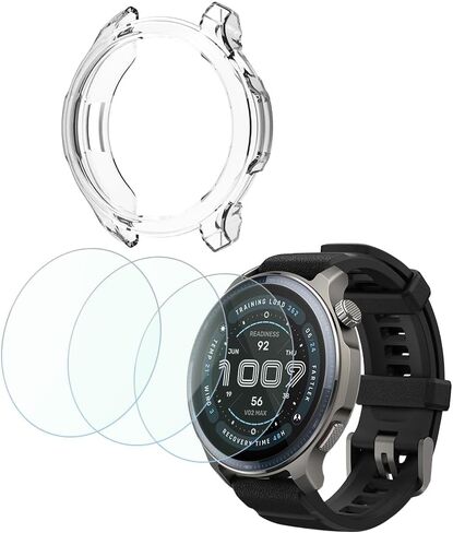 واقي شاشة الساعة الذكية متوافق مع Amazfit Balance 2، غطاء إطاري ناعم من مادة TPU وطبقة حماية من الزجاج المقسى (عبوة من 3+1) in Saudi Arabia