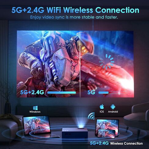 Projector with WiFi and Bluetooth,12000LM Native 1080P Outdoor Projector, YOWHICK Portable Movie Smart Projector, Home Projector 4K Supported for Phone/TV Stick /HDMI/USB in Kuwait