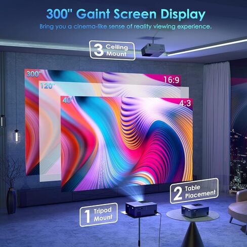 Projector with WiFi and Bluetooth,12000LM Native 1080P Outdoor Projector, YOWHICK Portable Movie Smart Projector, Home Projector 4K Supported for Phone/TV Stick /HDMI/USB in Kuwait