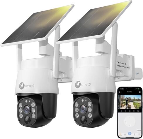 xmartO 2-Pack 4MP Wireless PTZ Solar Security Camera, AI Auto Tracking, WiFi 6 5G Dual Band, Wire-Free Easy Installation, No Monthly Fee, Outdoor/Indoor Home Use, Wall/Ceiling/Tree/Pole/Corner Mount in Saudi Arabia