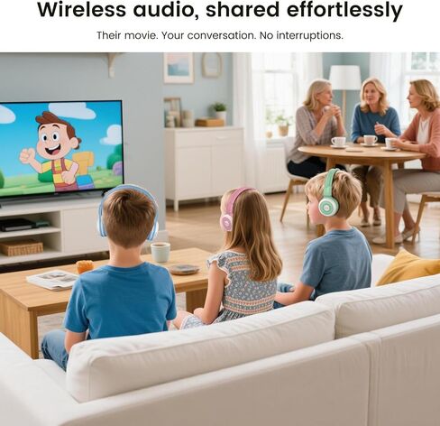 SIMOLIO Kids Bluetooth Headphones with Wireless Audio Sharing, Built-in Mic, Foldable, One Device Multiple Listeners, Quiet Listening for School & Travel, Movies & Music, Powered by Auracast in Saudi Arabia