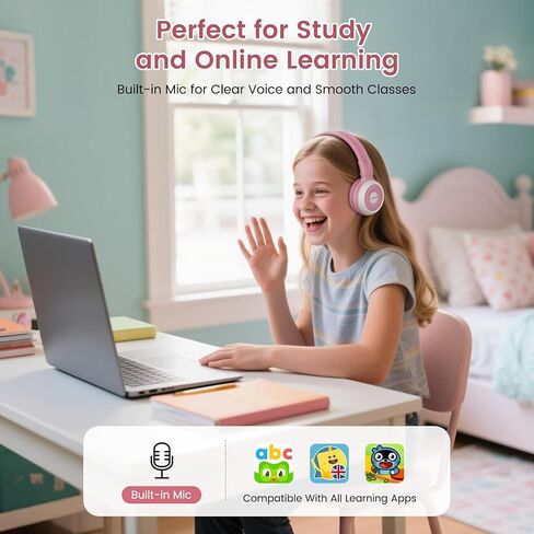 SIMOLIO Kids Bluetooth Headphones with Wireless Audio Sharing, Built-in Mic, Foldable, One Device Multiple Listeners, Quiet Listening for School & Travel, Movies & Music, Powered by Auracast in Saudi Arabia