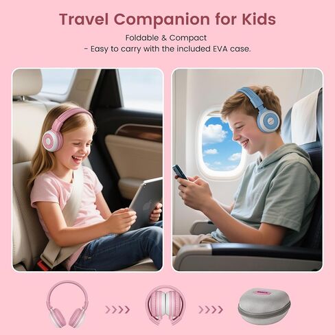SIMOLIO Kids Bluetooth Headphones with Wireless Audio Sharing, Built-in Mic, Foldable, One Device Multiple Listeners, Quiet Listening for School & Travel, Movies & Music, Powered by Auracast in Saudi Arabia