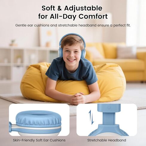 SIMOLIO Kids Bluetooth Headphones with Wireless Audio Sharing, Built-in Mic, Foldable, One Device Multiple Listeners, Quiet Listening for School & Travel, Movies & Music, Powered by Auracast in Saudi Arabia