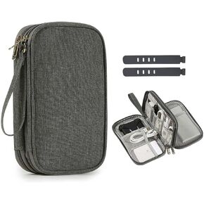 حقيبة تنظيم السفر من ULLiaN Electronics، حقيبة تخزين سلكية مزودة بطبقتين من الملحقات التكنولوجية مع قطعتين من ربطات البيانات المصنوعة من السيليكون وحقائب الكابلات المحمولة لشاحن الهاتف وبنك الطاقة وكابلات بطاقة SD، رمادي in Kuwait