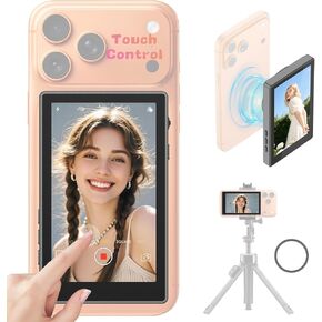 شاشة مراقبة سيلفي متوافقة مع iPhone 17 وما دونه وأندرويد، شاشة لمس مغناطيسية لكاميرا خلفية Vlog، 4K 60 إطارًا في الثانية، نطاق 164 قدمًا، 1500 مللي أمبير في الساعة، شاشة سيلفي لـ Vlog Live Stream TikTok YouTube (أسود) in Kuwait