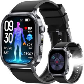 ساعات ذكية للرجال والنساء، جهاز تتبع اللياقة البدنية AMOLED مع معدل ضربات القلب/الضغط/النوم على مدار الساعة طوال أيام الأسبوع، الرد/إجراء المكالمات، وجه ساعة AI، صوت AI، مصباح يدوي ساطع، عداد خطوات مقاوم للماء IP68 لنظام Android iOS in Kuwait