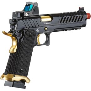 Lancer Tactical Knightshade Hi-Capa Gas Blowback Airsoft Pistol with Red Dot Reflex Sight (Black/Gold) in Kuwait