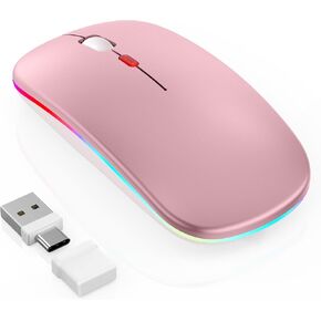 LED Bluetooth Mouse for Laptop/MacBook/iPad - Built-in Mouse Jiggler & 4-Mode (Bluetooth 5.2/3.0 & 2.4GHz USB-A/C) Rechargeable Silent Mouse Multi-Device Compatible with macOS/iOS/Windows/Android in Saudi Arabia