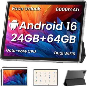 جهاز لوحي Android16، أجهزة لوحية مقاس 10 بوصات، وحدة المعالجة المركزية ثماني النواة، توسيع 24 جيجابايت + 64 جيجابايت + 512 جيجابايت، بطارية 6000 مللي أمبير + شحن سريع 18 وات، واي فاي مزدوج، كاميرات مزدوجة، Widevine L1 Google Kids Space، أزرق in Kuwait