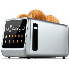 Slot Slot Long Slice 4 ، شاشة LED شاشة تعمل باللمس ، فتحات عريضة 1.5 بوصة للخبز السميك والخبز ، مؤقت العد التنازلي ، وظيفة الذاكرة ، تحكم مستقل مزدوج ، 6 إعدادات الظل ، الفولاذ المقاوم للصدأ in Kuwait
