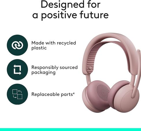 Logitech Zone Wireless 2 ES - Noise-Canceling Wireless Headset with Adaptive Hybrid ANC, Bluetooth - Rose in Saudi Arabia