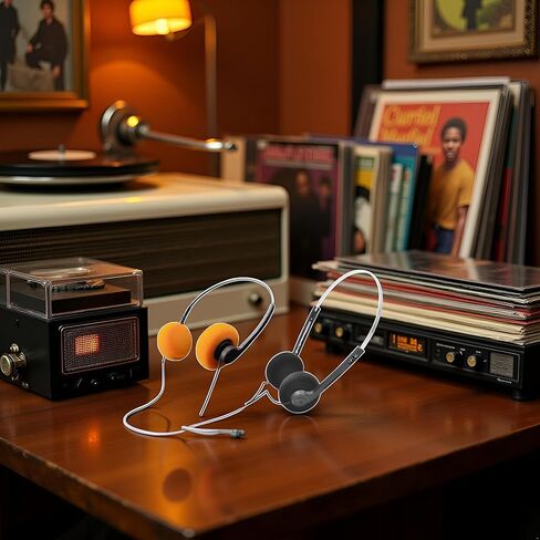 2 Pcs Orange and Black Retro On Ear Headphones, Wired Stereo Headphones, Headphone, Lightweight Portable Headphone with Adjustable Headband, Cassette Player, Over-Ear in Kuwait