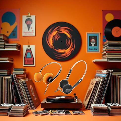 2 Pcs Orange and Black Retro On Ear Headphones, Wired Stereo Headphones, Headphone, Lightweight Portable Headphone with Adjustable Headband, Cassette Player, Over-Ear in Kuwait