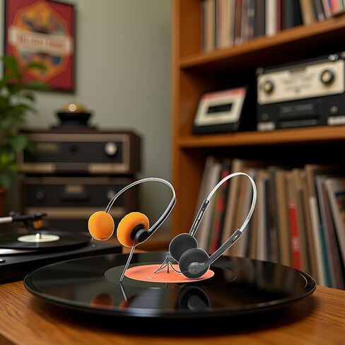 2 Pcs Orange and Black Retro On Ear Headphones, Wired Stereo Headphones, Headphone, Lightweight Portable Headphone with Adjustable Headband, Cassette Player, Over-Ear in Kuwait