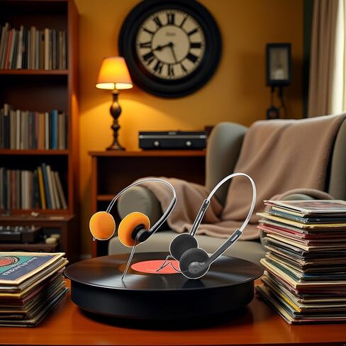 2 Pcs Orange and Black Retro On Ear Headphones, Wired Stereo Headphones, Headphone, Lightweight Portable Headphone with Adjustable Headband, Cassette Player, Over-Ear in Kuwait