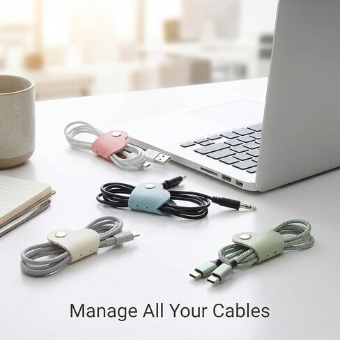 4Pcs Leather Cable Straps for Cord Management, Multi-Color Cord Organizer Ties with Metal Snap, Portable USB Cable Keepers for Desk and Travel in Saudi Arabia