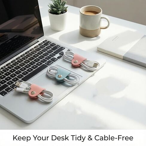 4Pcs Leather Cable Straps for Cord Management, Multi-Color Cord Organizer Ties with Metal Snap, Portable USB Cable Keepers for Desk and Travel in Saudi Arabia