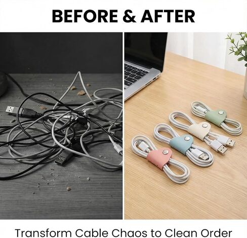 4Pcs Leather Cable Straps for Cord Management, Multi-Color Cord Organizer Ties with Metal Snap, Portable USB Cable Keepers for Desk and Travel in Saudi Arabia