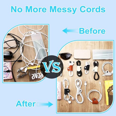 8-Pack Heart-Shaped Cord Organizer - PU Leather Cable Winder with Metal Snap for Earphones, Charger Cables - Tangle-Free Storage in Black/Brown/Beige/Gray in Saudi Arabia