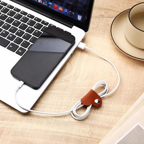 8-Pack Heart-Shaped Cord Organizer - PU Leather Cable Winder with Metal Snap for Earphones, Charger Cables - Tangle-Free Storage in Black/Brown/Beige/Gray in Saudi Arabia