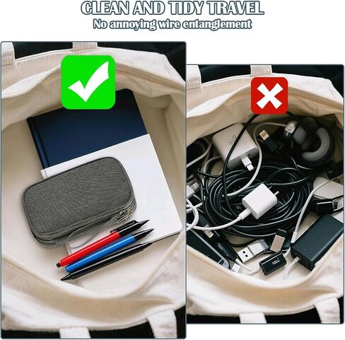 حقيبة تنظيم السفر من ULLiaN Electronics، حقيبة تخزين سلكية مزودة بطبقتين من الملحقات التكنولوجية مع قطعتين من ربطات البيانات المصنوعة من السيليكون وحقائب الكابلات المحمولة لشاحن الهاتف وبنك الطاقة وكابلات بطاقة SD، رمادي in Kuwait