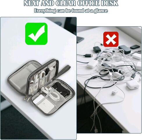 حقيبة تنظيم السفر من ULLiaN Electronics، حقيبة تخزين سلكية مزودة بطبقتين من الملحقات التكنولوجية مع قطعتين من ربطات البيانات المصنوعة من السيليكون وحقائب الكابلات المحمولة لشاحن الهاتف وبنك الطاقة وكابلات بطاقة SD، رمادي in Kuwait