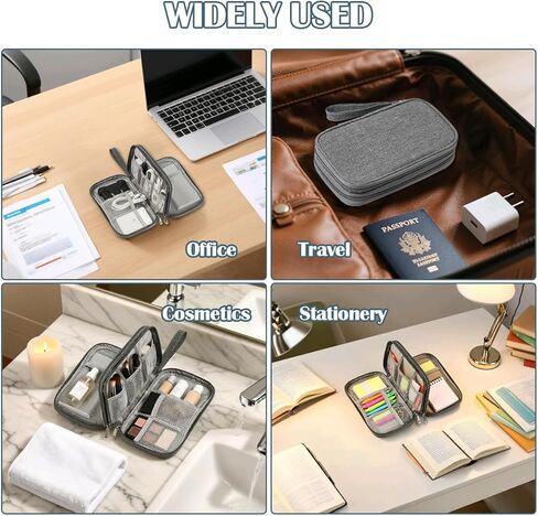 حقيبة تنظيم السفر من ULLiaN Electronics، حقيبة تخزين سلكية مزودة بطبقتين من الملحقات التكنولوجية مع قطعتين من ربطات البيانات المصنوعة من السيليكون وحقائب الكابلات المحمولة لشاحن الهاتف وبنك الطاقة وكابلات بطاقة SD، رمادي in Kuwait