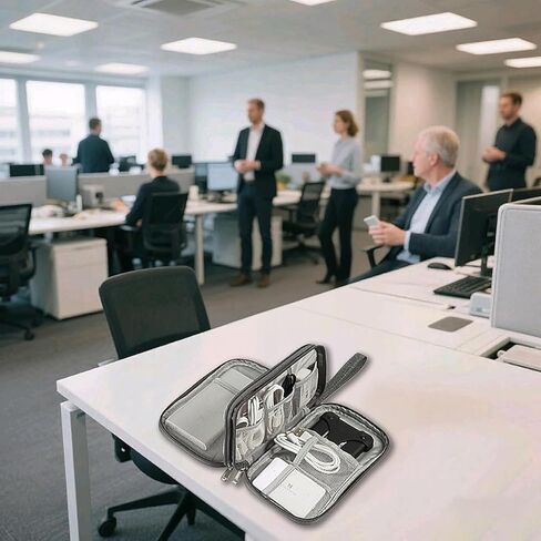 حقيبة تنظيم السفر من ULLiaN Electronics، حقيبة تخزين سلكية مزودة بطبقتين من الملحقات التكنولوجية مع قطعتين من ربطات البيانات المصنوعة من السيليكون وحقائب الكابلات المحمولة لشاحن الهاتف وبنك الطاقة وكابلات بطاقة SD، رمادي in Kuwait