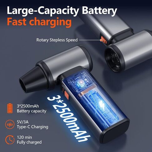 Air Duster - 130000 RPM Super Power, Cordless Blower & Mini Vacuum, 7500mAh Rechargeable Battery, Electric Wireless for Car & Home in Saudi Arabia