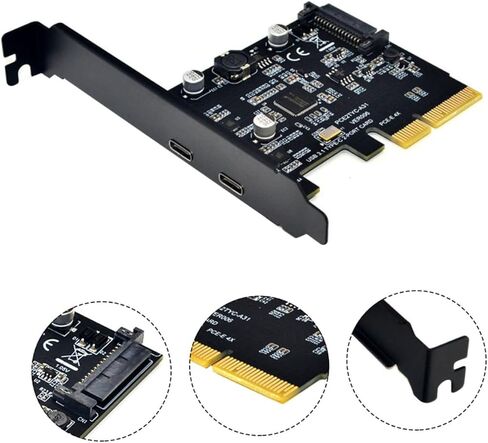 بطاقة توسيع الكمبيوتر BESPORTBLE بسرعة 10 جيجابت في الثانية USB 3.1 مع منافذ مزدوجة من النوع c قابلة للعكس، ومحول Asm3142 Pcie Riser لأجهزة الكمبيوتر المكتبية، وبطاقة محول USB داخلية عالية السرعة in Kuwait