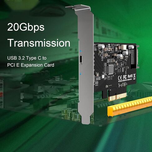 Zunate PCI E to USB 3.2 Gen 2 Expansion Card, 20Gbps Type C Port Adapter for Desktop PC | PCIe X4 X8 X16 Interface, 15Pin Power Supply, Supports PC Linux in Saudi Arabia