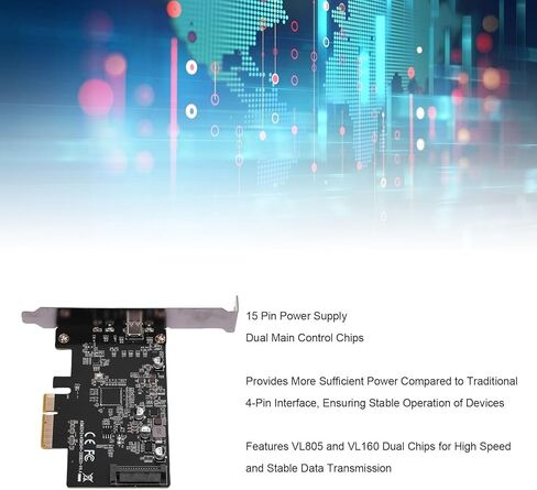 Zunate PCI E to USB 3.2 Gen 2 Expansion Card, 20Gbps Type C Port Adapter for Desktop PC | PCIe X4 X8 X16 Interface, 15Pin Power Supply, Supports PC Linux in Saudi Arabia