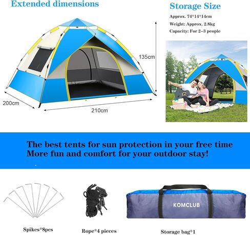 KOMCLUB Camping Tent Tents for Family Camp Tent Waterproof Windproof Outdoor for Backpacking Hiking Easy Setup with Storage Bag in Saudi Arabia