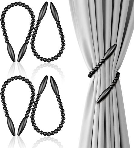 OCIOLI Wood Bead Curtain Tiebacks 2 Pack، لا يوجد ستائر مثقبة لديكور بوهو، الحضانة وغرفة النوم - مقاطع وخطافات مبتكرة للستائر، ديكور نافذة المزرعة مع تصميم ملتوي (2، ذهبي) in Kuwait