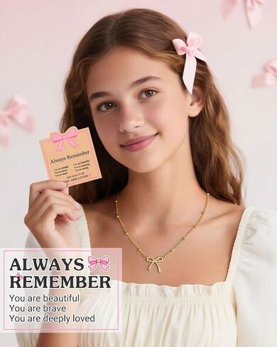 UNGENT THEM Always Remember You Are Loved - Cute Gold Bow Necklace Jewelry Gifts for Women Teen Girls in Saudi Arabia