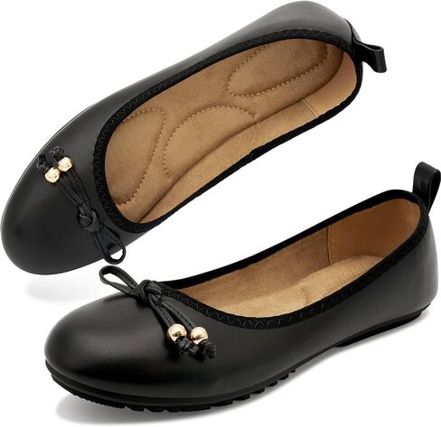 Reimferce Casual Womens Ballet Flats: Slip-On Design & Cushioned Comfort for Daily Work- Quiet PU Soles & Round Toe for Confidence in Office - Working Women in Saudi Arabia