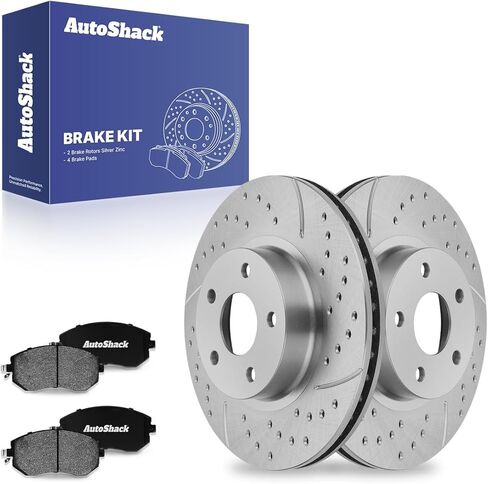 AutoShack 10.91" (277 mm) Front Vented Drilled & Slotted Brake Rotors E-Coated + Ceramic Brake Pads Replacement for 2010-2016 Subaru Impreza 2013-2016 Scion FR-S 6-PC Brake Kit ShadowGuard in Saudi Arabia