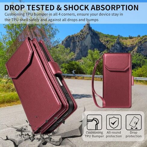 Asuwish Phone Case for Samsung Galaxy A33 5G Cell Wallet Cover with Tempered Glass Screen Protector Flip Credit Card Holder Slot Stand A 33 33A Women Men Folio Purse Lanyard Wrist Strap Red in Saudi Arabia