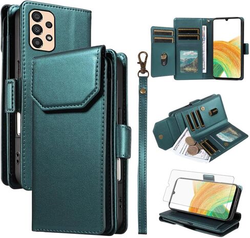 Asuwish Phone Case for Samsung Galaxy A33 5G Cell Wallet Cover with Tempered Glass Screen Protector Flip Credit Card Holder Slot Stand A 33 33A Women Men Folio Purse Lanyard Wrist Strap Red in Saudi Arabia