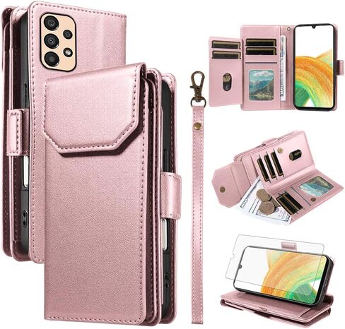 Asuwish Phone Case for Samsung Galaxy A33 5G Cell Wallet Cover with Tempered Glass Screen Protector Flip Credit Card Holder Slot Stand A 33 33A Women Men Folio Purse Lanyard Wrist Strap Red in Saudi Arabia