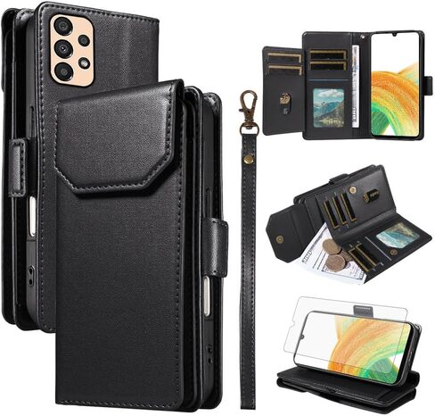 Asuwish Phone Case for Samsung Galaxy A33 5G Cell Wallet Cover with Tempered Glass Screen Protector Flip Credit Card Holder Slot Stand A 33 33A Women Men Folio Purse Lanyard Wrist Strap Red in Saudi Arabia