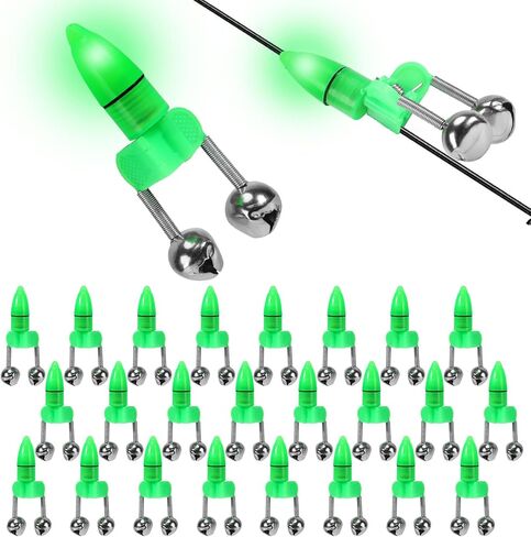 25 PCS Fishing Rod Bells with Tip up Lights, Dual Fishing Bite Alarms for Fishing Poles, Bright LED Fishing Lights for Night Fishing, Ice Fishing, Anti-Slip Clip Fishing Alert Bells for Rods in Saudi Arabia