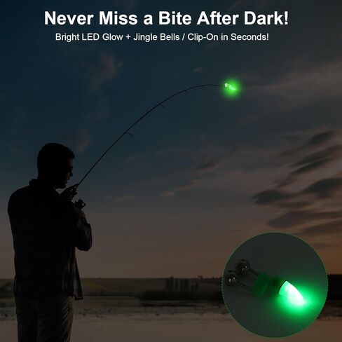 25 PCS Fishing Rod Bells with Tip up Lights, Dual Fishing Bite Alarms for Fishing Poles, Bright LED Fishing Lights for Night Fishing, Ice Fishing, Anti-Slip Clip Fishing Alert Bells for Rods in Saudi Arabia